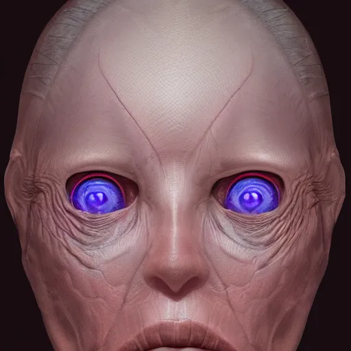 Prompt: a beautiful female face, by Wayne Barlowe and H R Giger and Bill Ellis, trending on artstation
