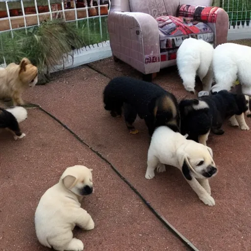 Prompt: a tornado made out of puppies