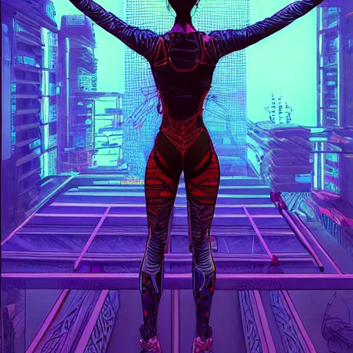 Image similar to a cyberpunk gymnast, centered in the frame, cyberpunk concept art by Jean Giraud and josan gonzales, digital art, highly detailed, intricate, sci-fi, sharp focus, Trending on Artstation HQ, deviantart, 4K UHD image