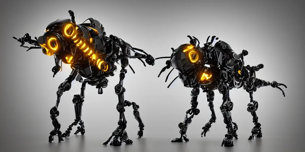 Image similar to photo of cybermorphic robotic animal Phosphorite creatures bees robotics advanced cybernetics Smart bionicle give structure Unreale engine Vray organism biomimmicry exoskeleton Biomorph hydraulics trending on behance visualisation industrial design trending on artstation