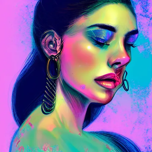 Prompt: highly detailed portrait of a beautiful woman, vaporwave colors, digital art, smooth rendering