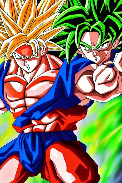Image similar to goku vs broly, ultra detailed, digital art, 8 k, character, realistic, portrait, hyperrealistic
