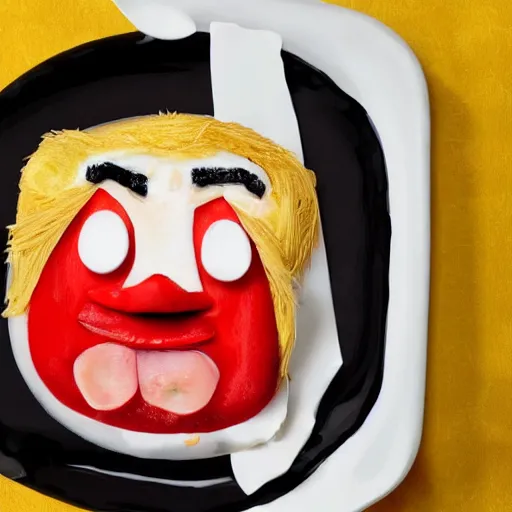 Image similar to Donald Trump anthropomorphic omelette, food photography