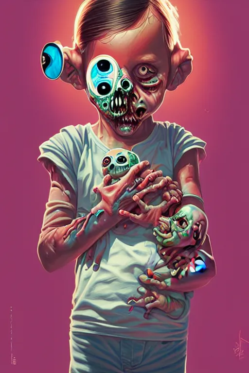 Image similar to a baby zombie in a pocket, tristan eaton, victo ngai, artgerm, rhads, ross draws