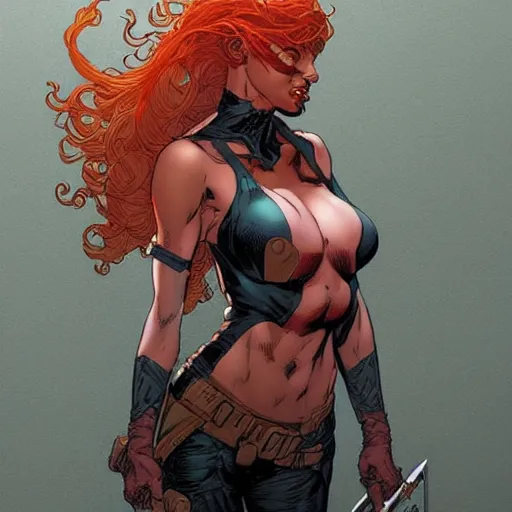 Image similar to a beautiful comic book illustration of a pretty red-headed woman by Jerome Opeña, featured on artstation