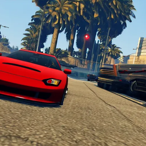 Image similar to a screenshot of GTA V with mario driving a car