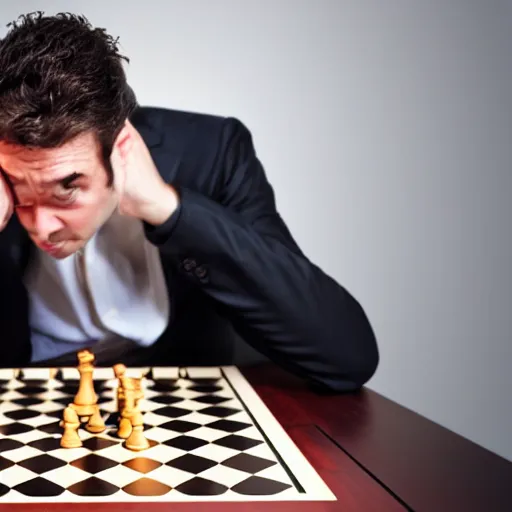 Prompt: angry man flipping over the chessboard after losing, ultra realistic