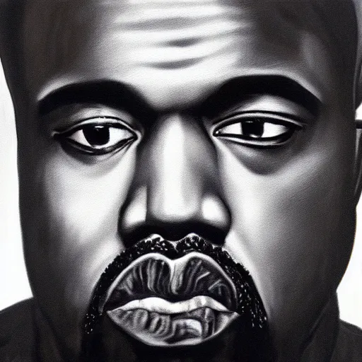 Prompt: oil painting portrait of Kanye West, black and white, dramatic