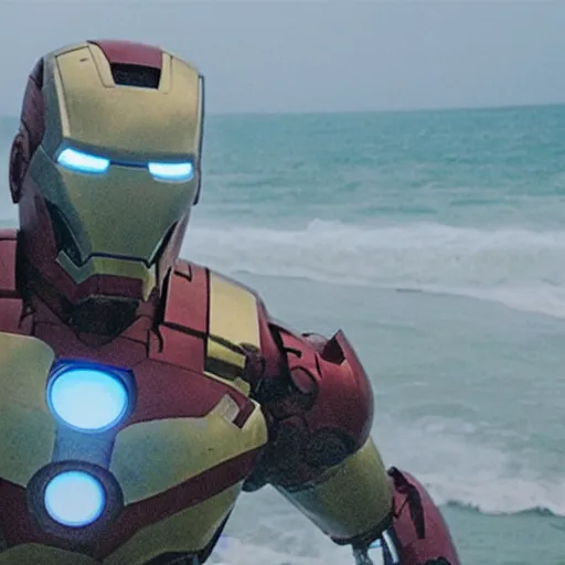 Image similar to still of iron man buried in the sea