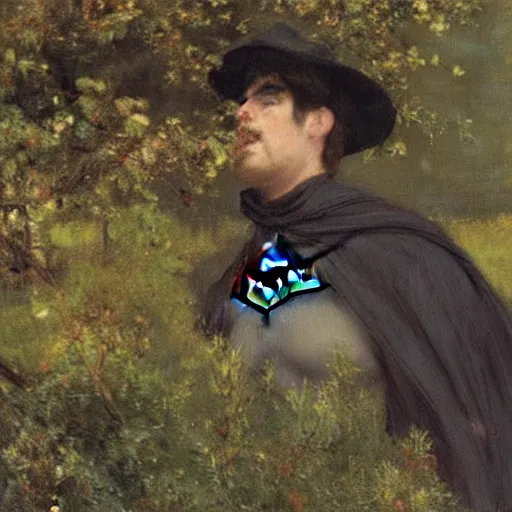 Image similar to Batman in a pastoral setting, painted by Jean-Joseph Benjamin-Constant, oil on canvas