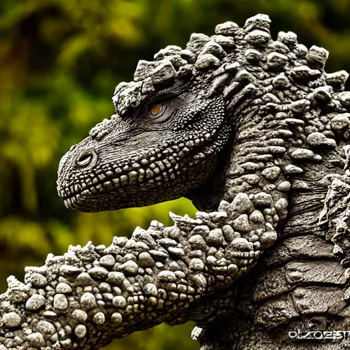 Image similar to Photorealistic photograph of godzilla by Suzi Eszterhas, photorealism, photorealistic, realism, real, highly detailed, ultra detailed, detailed, f/2.8L Canon EF IS lens, Canon EOS-1D Mark II, Wildlife Photographer of the Year, Pulitzer Prize for Photography, 8k