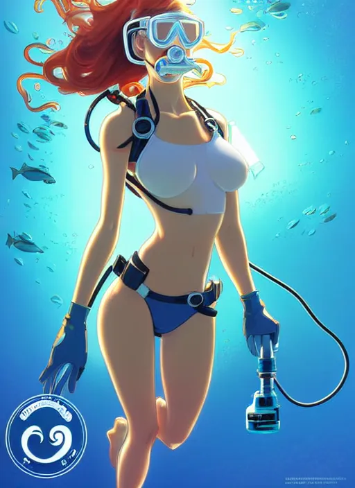 Image similar to cute scuba diver, natural lighting, path traced, highly detailed, high quality, digital painting, by don bluth and ross tran and studio ghibli and alphonse mucha, artgerm