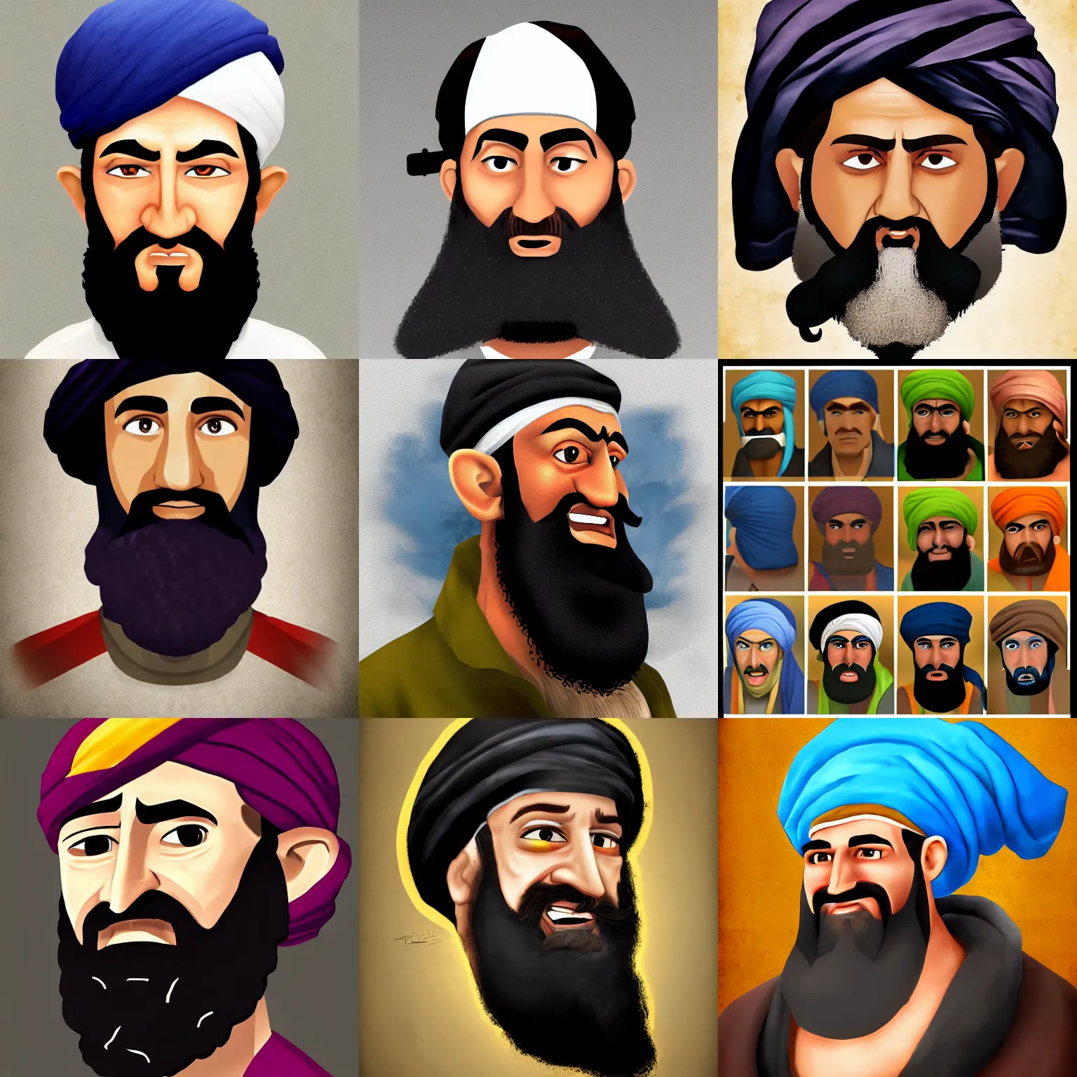 Prompt: osama bin laden, artstyle of team fortress 2, portrait