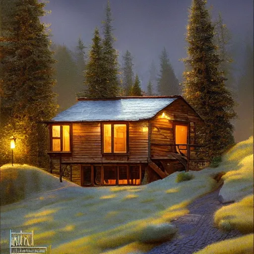 Image similar to cottage inspired by Evgeny Lushpin, Peter Zumthor cinematic