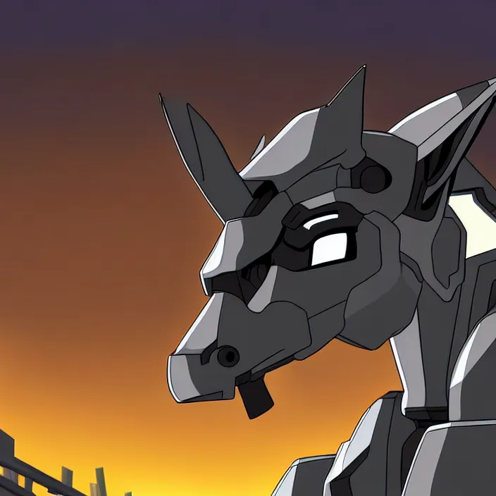 Image similar to evil mecha donkey is heroically looking into the camera blurry background 2 d digital vector art highly realistic highly detailed medium shot low angle dramatic lighting cinematic