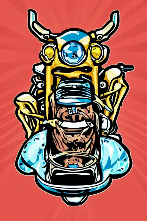 Image similar to A portrait of a biker bull, sticker, highly detailed, colorful, illustration, smooth and clean vector curves, no jagged lines, vector art, smooth