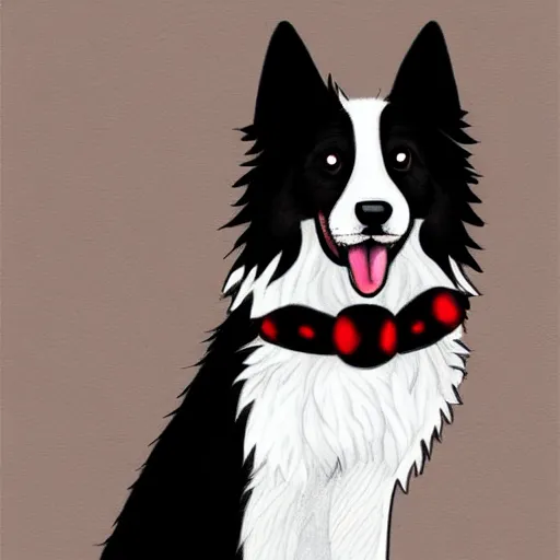 Image similar to furry ( fandom ) art of a cute anthropomorphic border collie wearing gothic attire, digital art, painting, trending on furaffinity