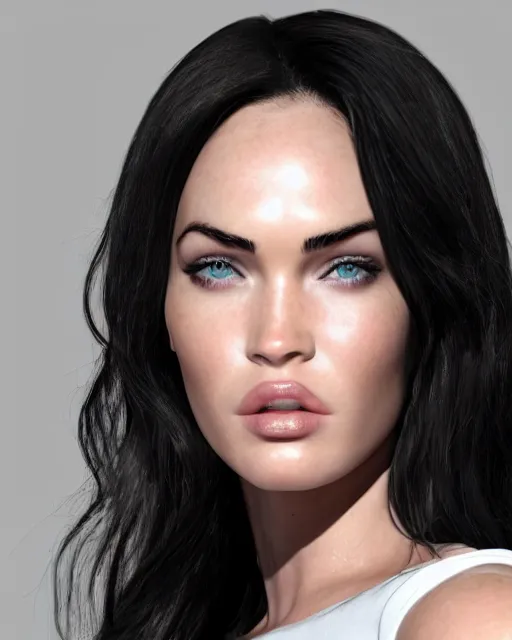 Image similar to megan fox made out of mayonnaise, human face made out of mayonnaise, megan fox wearing white body paint, professional food photography, unreal engine, photorealistic 3 d render