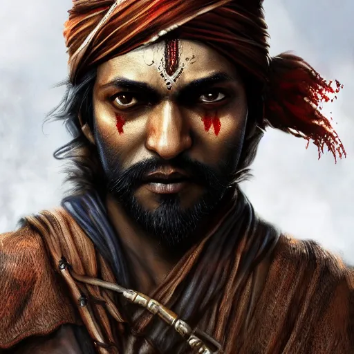 Prompt: Ultrawide Portrait of a Very handsome Indian with fire in his eyes, Bloodborne concept art, trending on Artstation, photorealistic image, 8k