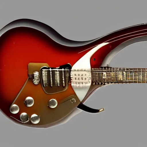 Image similar to a mid century electric guitar from the memphis school of design, concept art.