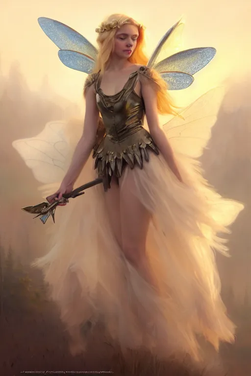 Image similar to cinematic shot of an epic portrait of a cute blonde fairy dressed in military clothes, stylised military clothes, large wings on back, shiny skin, beautiful, small details, realistic poster with volumetric light from jeremy lipkin and michael garmash, craig mallism, artgerm, unreal engine, radiant light, digital art, trends at art station, a masterpiece