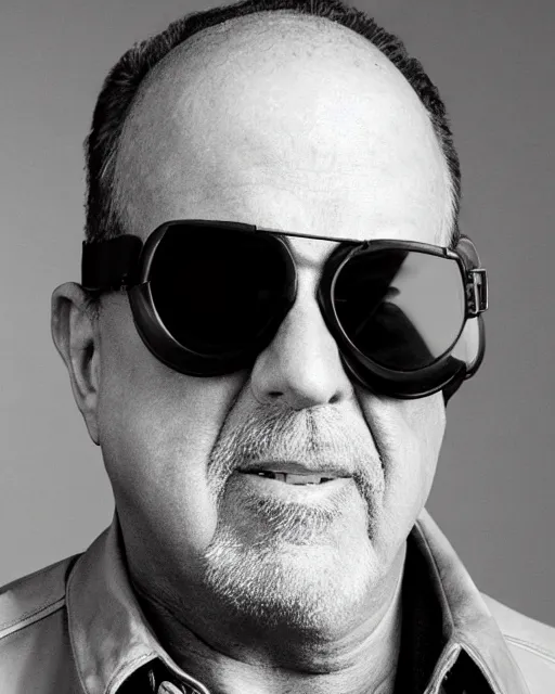 Prompt: headshot of billy joel wearing a leather cap and aviator goggles, he is also wearing an a 2 flight jacket, a long red silk scarf is wrapped around his neck, he has a 5 o'clock shadow, a crazed angry look on his face