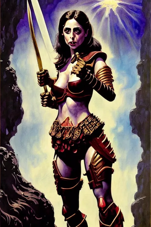 Prompt: Alison Brie as a fantasy female warrior painted by John Singer Sargant, James Jean, Greg Rutkowki, Frank Frazetta