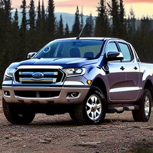 Image similar to a silver ford ranger in alberta at sunset