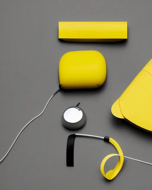 Prompt: a photo of a stylish yellow consumer device designed by dieter rams and jony ive, industrial design, bauhaus style, purpose unknown
