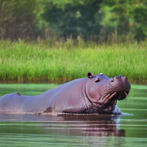 Image similar to A high quality photo of a hippo in a pond, 4k, detailed, focus on the hippo