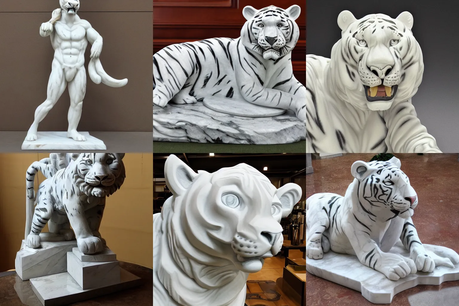 Prompt: tony the tiger, very detailed white marble statue