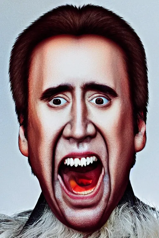 Prompt: nicolas cage!! freaking out, in the style of georgia o'keefe