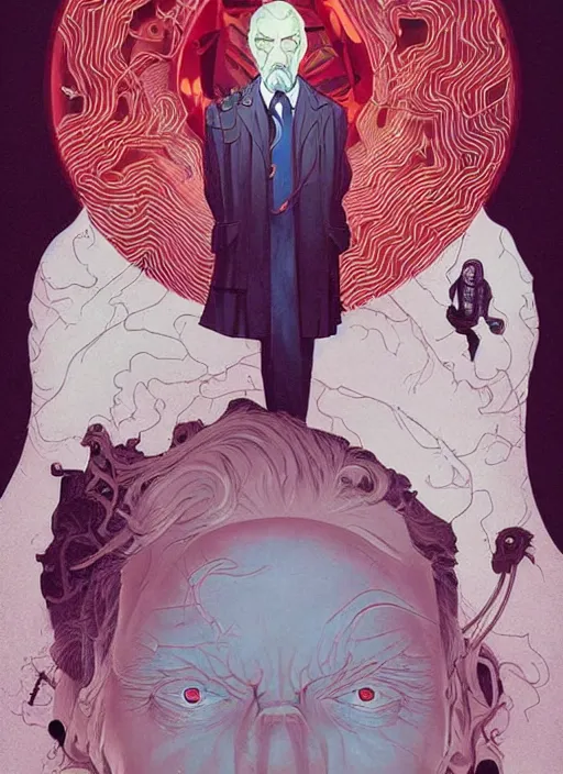 Image similar to poster artwork by Michael Whelan and Tomer Hanuka, Karol Bak of Alan Watts, from scene from Twin Peaks, clean