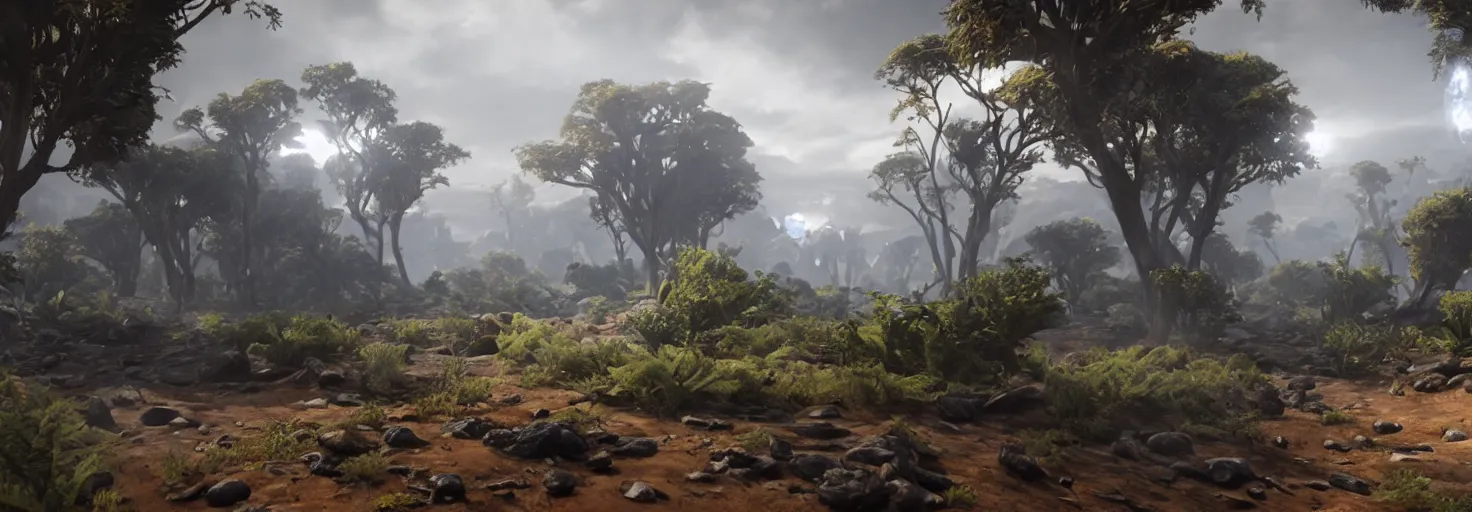 Image similar to an alien planet, realistic, detailed, unreal engine,