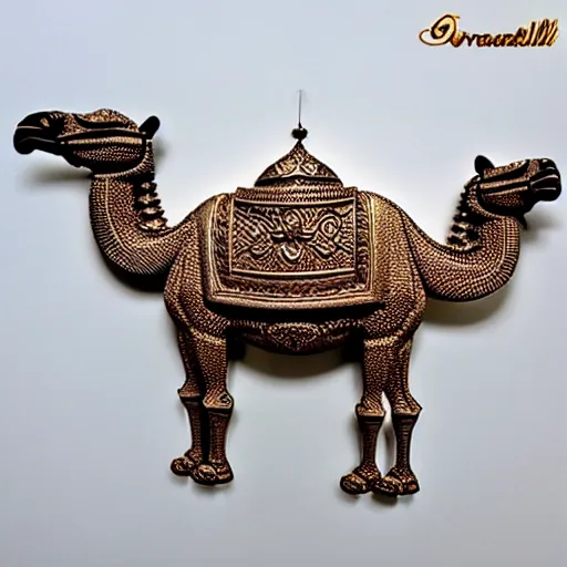 Image similar to gorgeous ornated 3 d printed realistic detailed sacred camel wall decoration with filigree