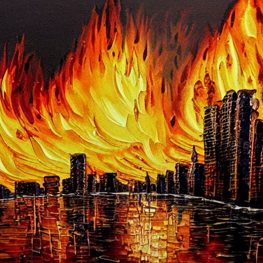 Image similar to a painting of a burning city