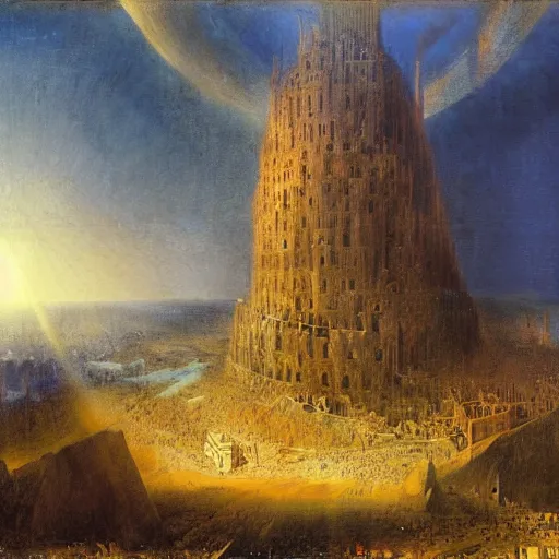 Prompt: the fall of babel's tower, john martin