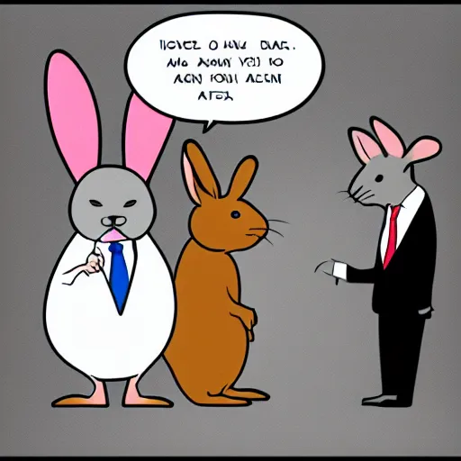 Prompt: a mouse in a suit. a rabbit in a suit. handshake. cartoon