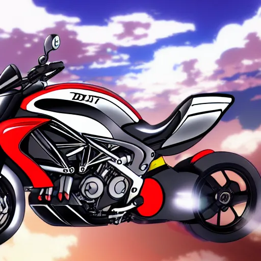 Image similar to anime art vehicle concept art, anime key visual of ducati diavel, on a country road, trending on pixiv fanbox, studio ghibli, extremely high quality artwork