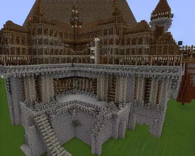 Image similar to A gothic castle built in Minecraft