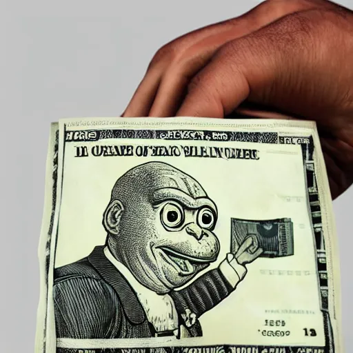 Image similar to pepe holding working money printer