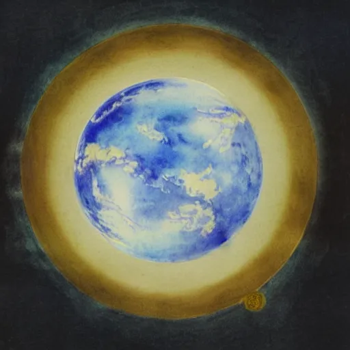 Prompt: a chinese watercolor painting of the earth and the sun fighting each other