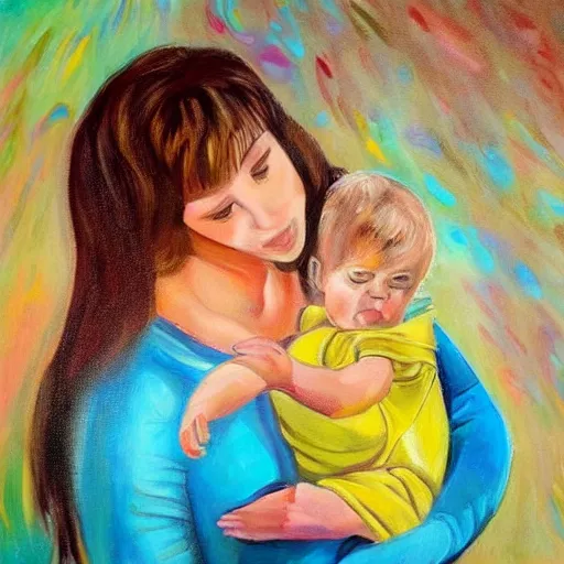 Image similar to a beautiful painting of a gorgeous young mother