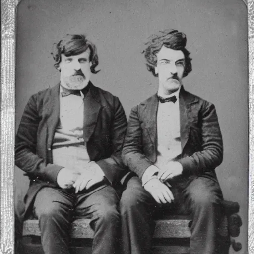 Image similar to tintype photo of rick and morty. 1 8 8 0 s