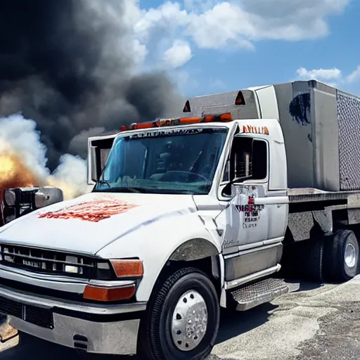 Prompt: cybertruck explosion miami apocalypse