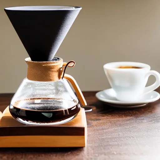 Prompt: V60 pourover, with fellow stagg ekg, on a coffee table, product photography