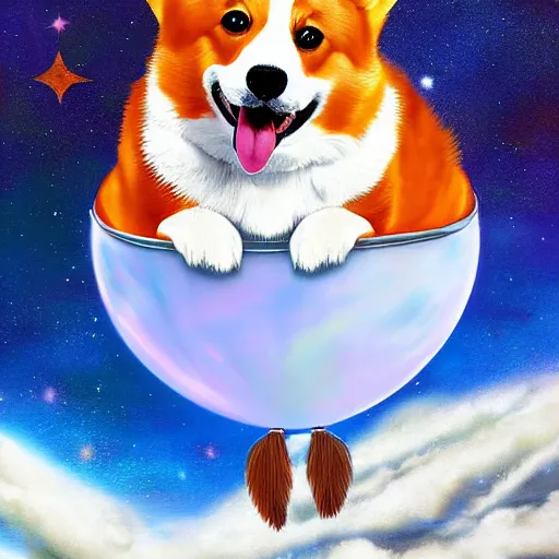 Prompt: corgi floating in space, dramatic portrait, detailed, digital art