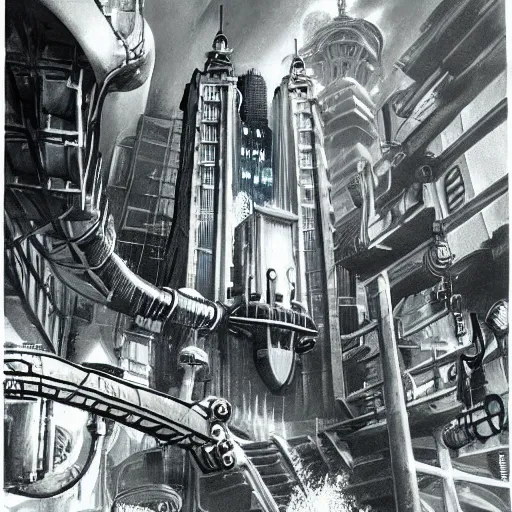 Prompt: bioshock underwater city, 1 9 5 0 s sci - fi art