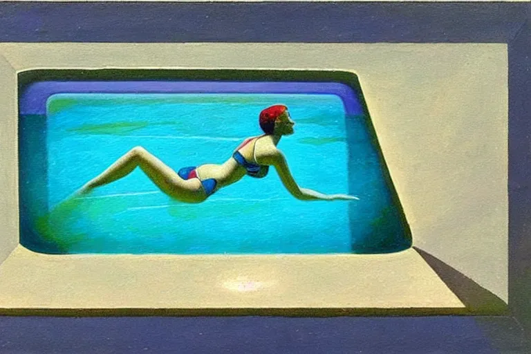 Image similar to a stunning wpa style painting of a prism floating at the bottom of a swimming pool, award winning art