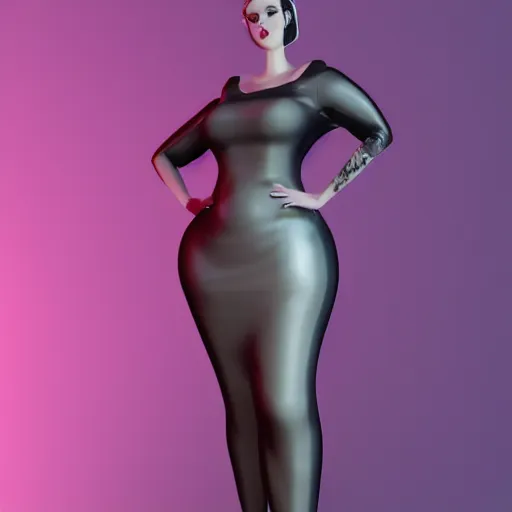 Image similar to a curvy feminine pale goth cutie wearing an elegant elaborate tight latex-nylon-leather sequined tube gown with purple-grey highlights, thin-waist, cgsociety, photorealistic, sublime-comforting ambience, 16k, smooth, sharp focus, trending on ArtStation, volumetric lighting, fully clothed, worksafe